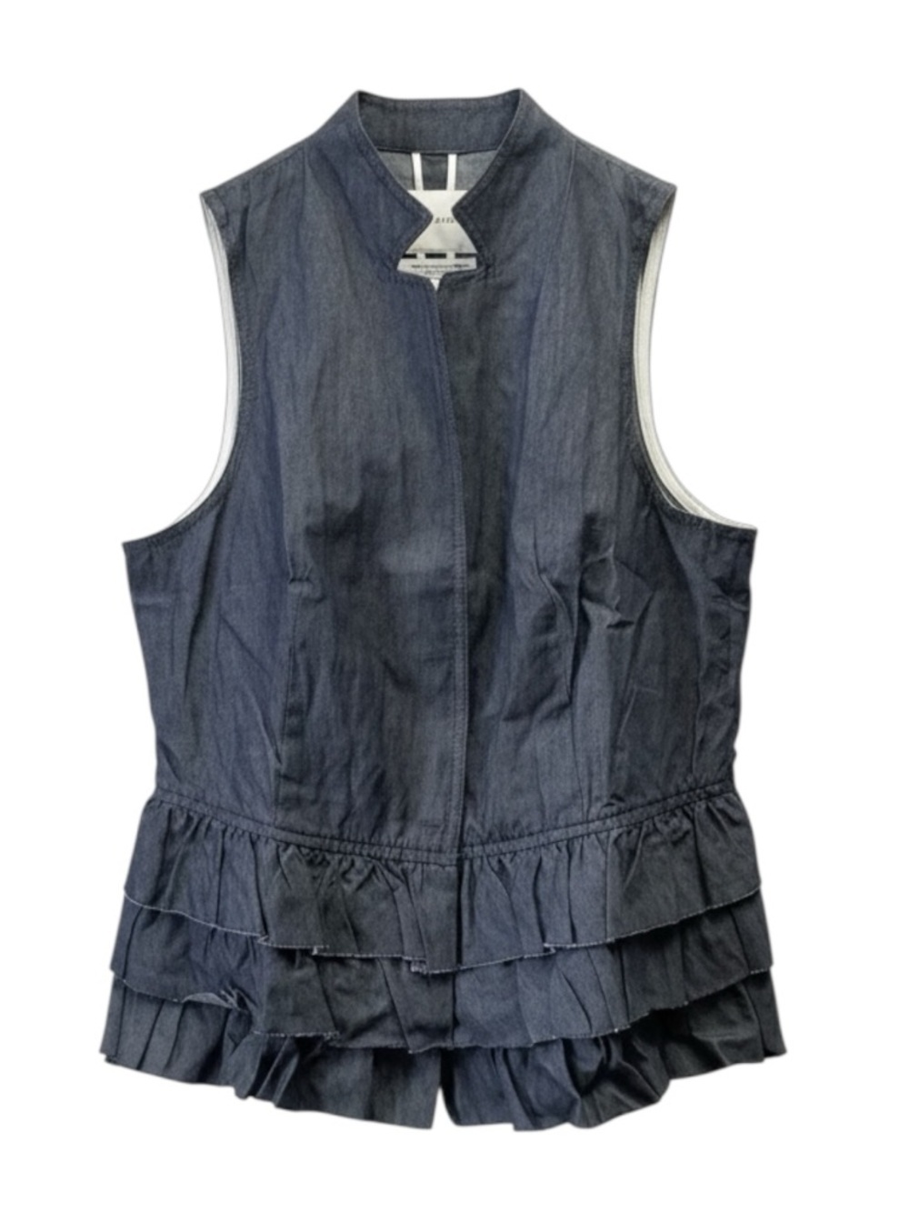 Banana Republic Vest Tailored Ruffle Italian Cotton Sleeveless Blue Size 6 NWT - Picture 2 of 16